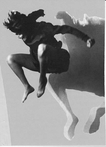 Schwarzweiße Collage der in die Luft springenden Gret Palucca